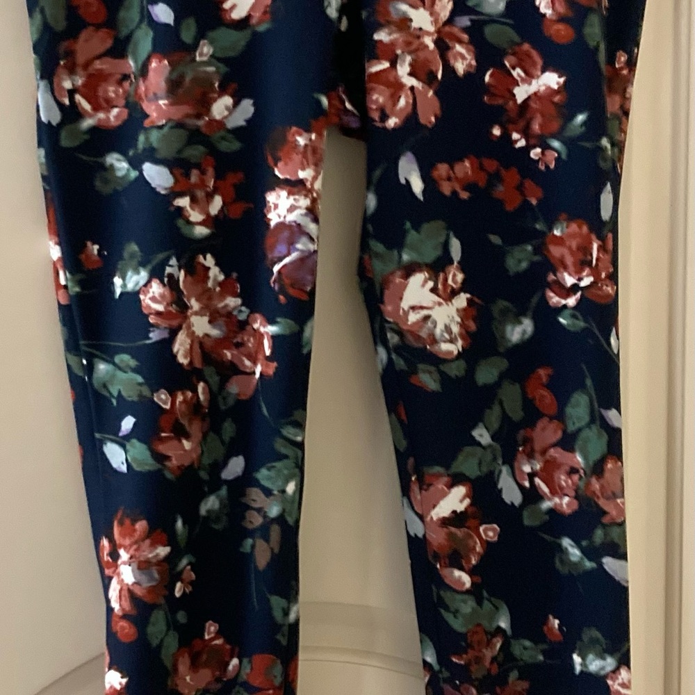 Nina Leonard Stretch Pull-On Pants Size L Floral Mature!
